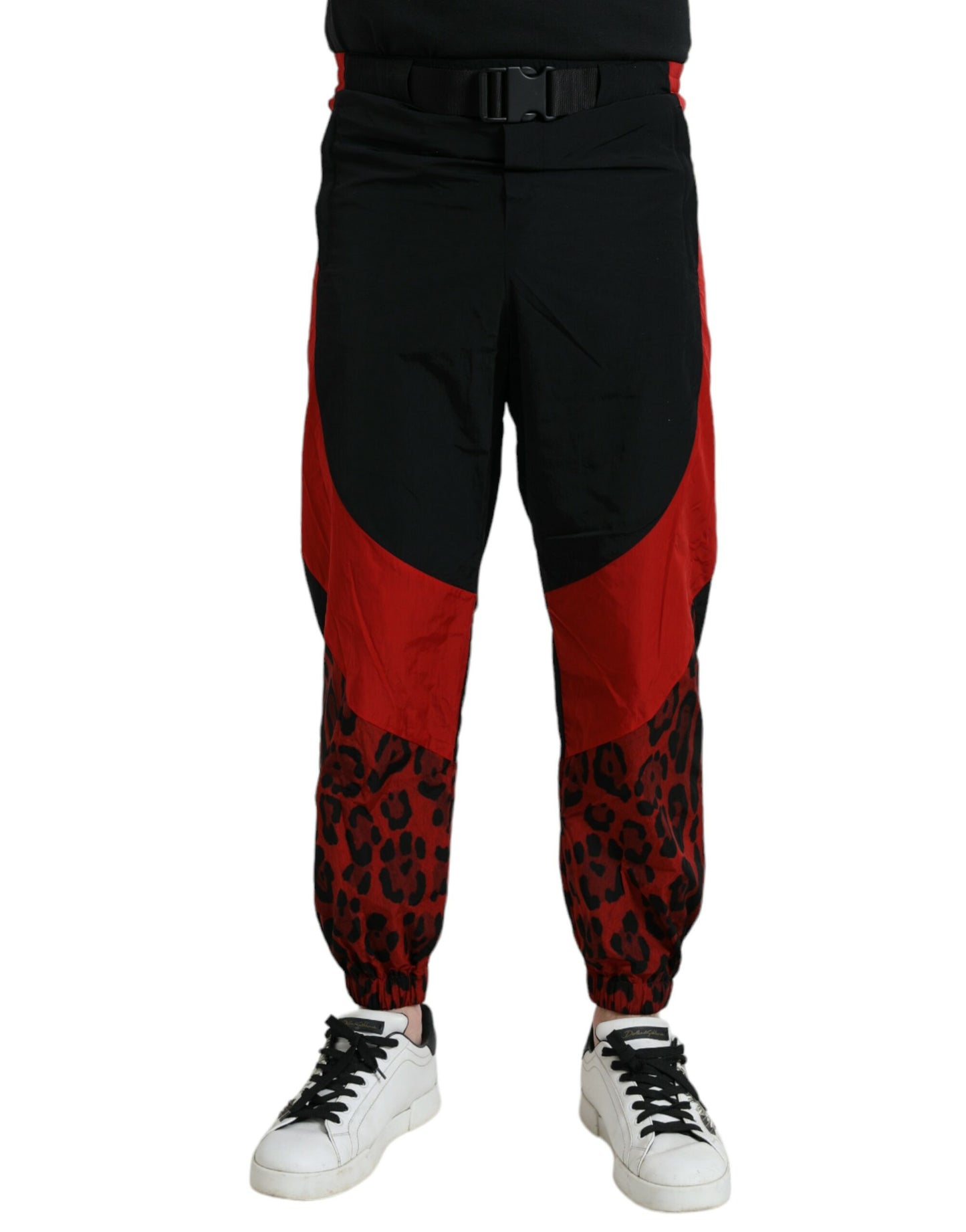 Pantalones deportivos de nailon con estampado de leopardo en rojo y negro