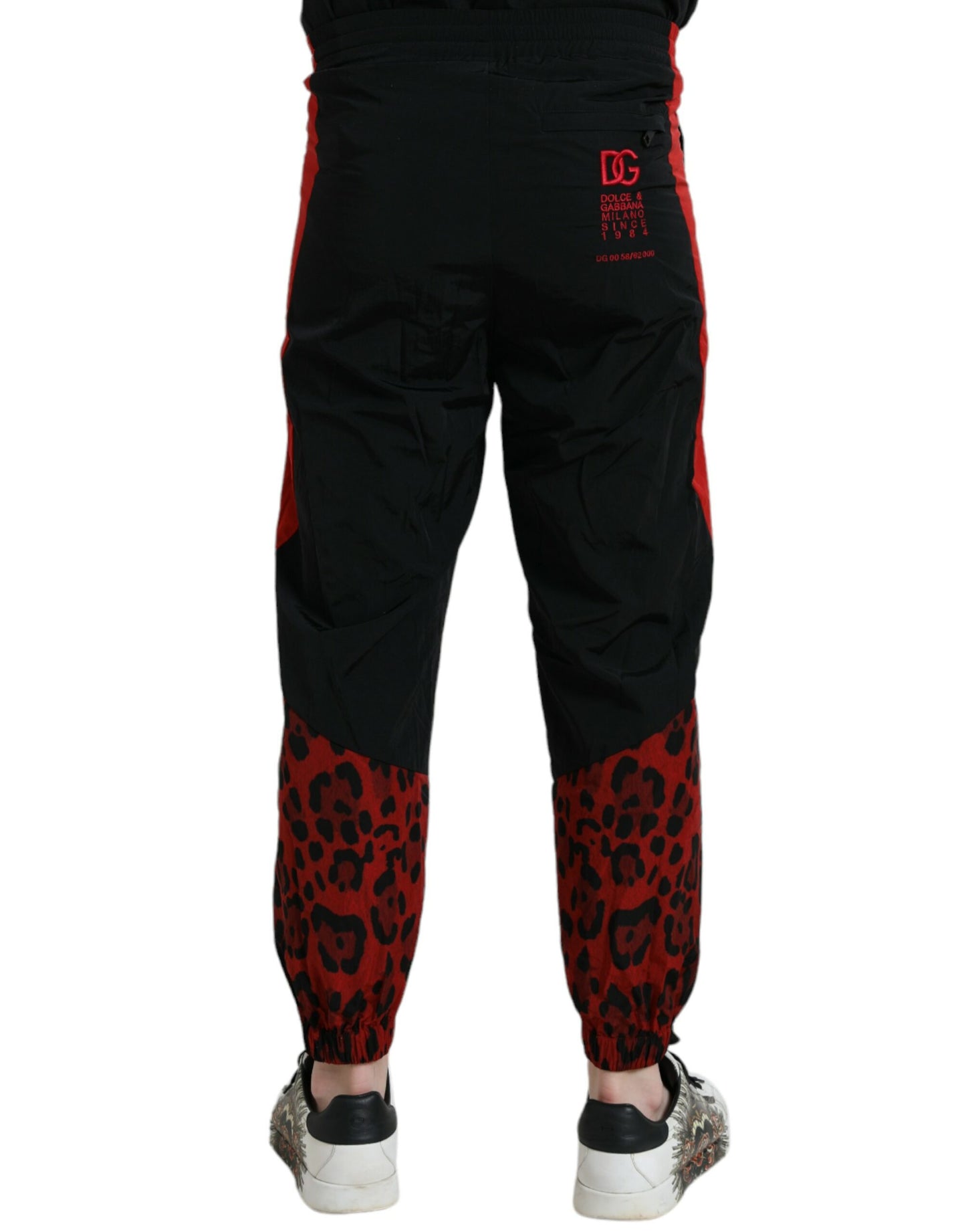 Pantalones deportivos de nailon con estampado de leopardo en rojo y negro