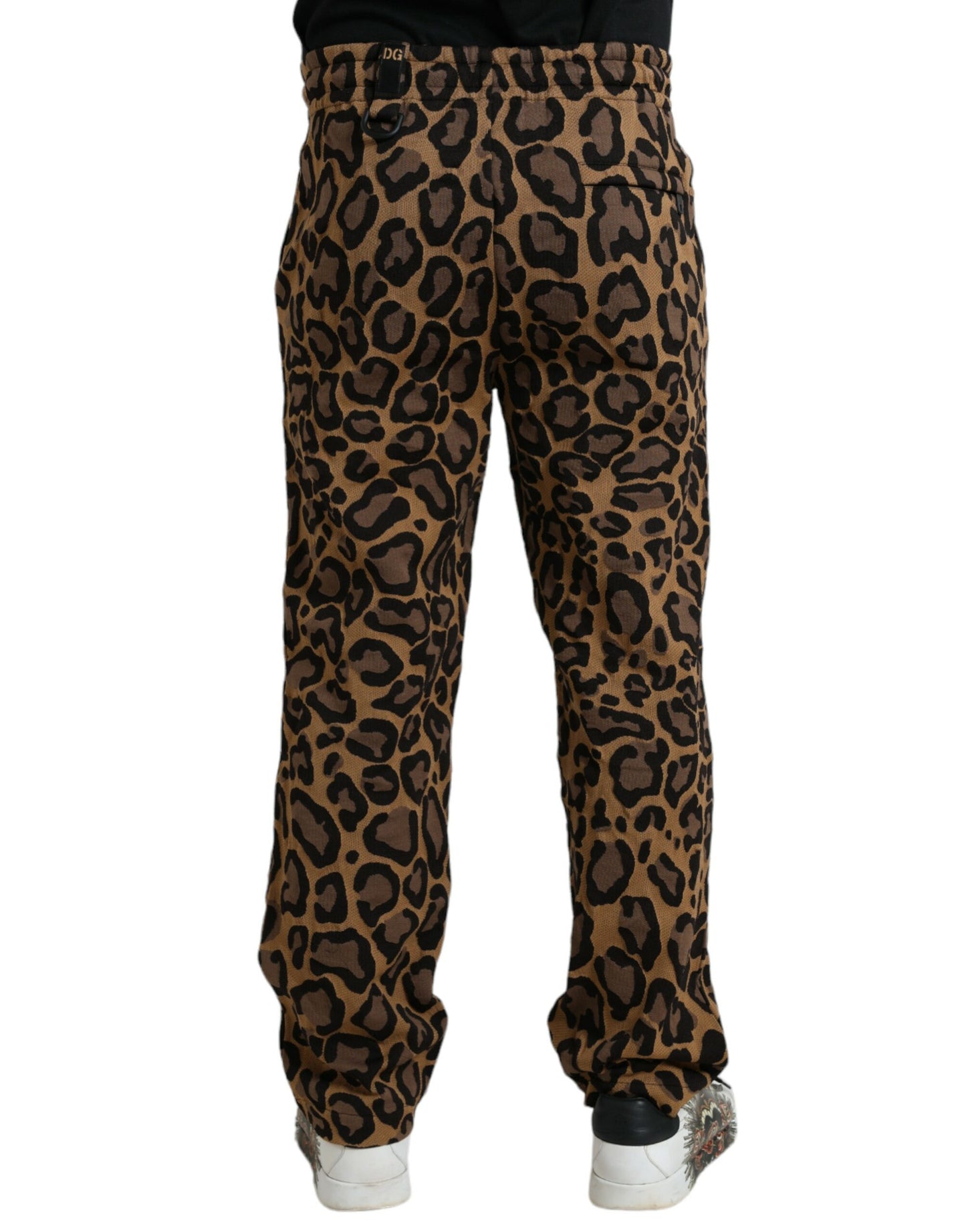 Pantalones deportivos de poliéster con estampado de leopardo marrón