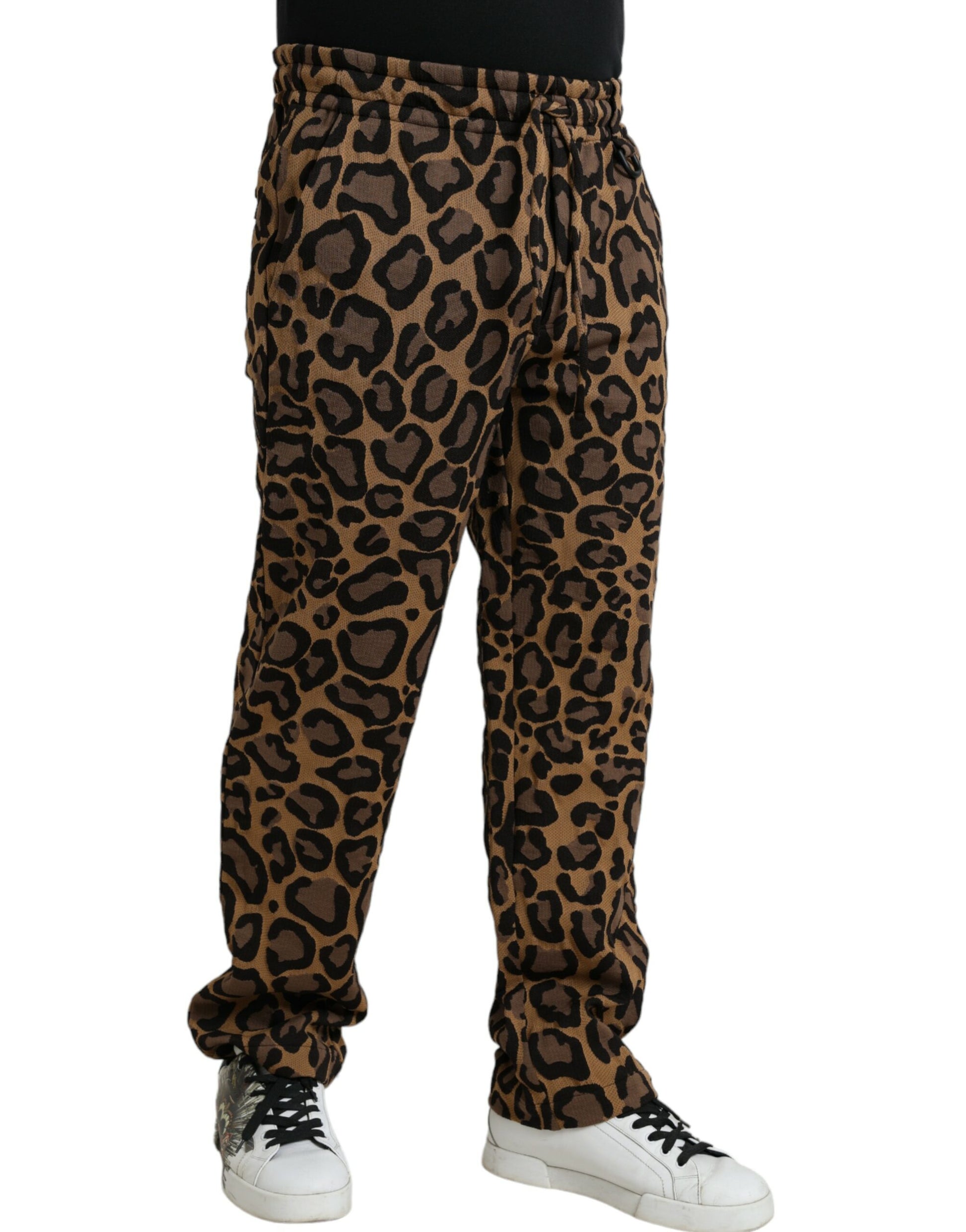 Pantalones deportivos de poliéster con estampado de leopardo marrón