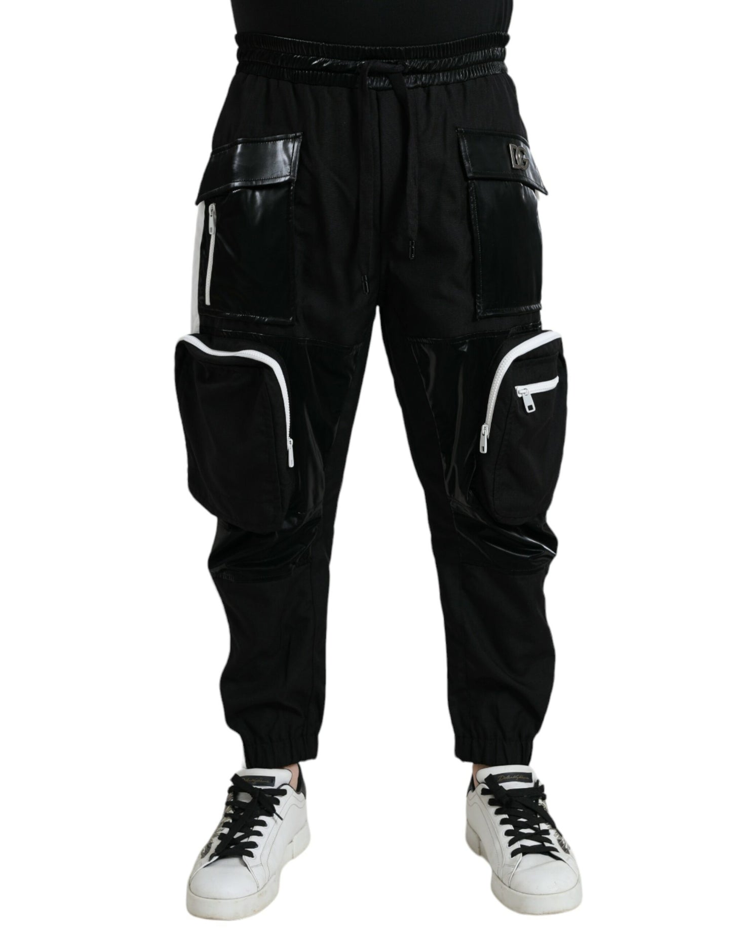 Pantalones deportivos cargo de nailon negro para hombre