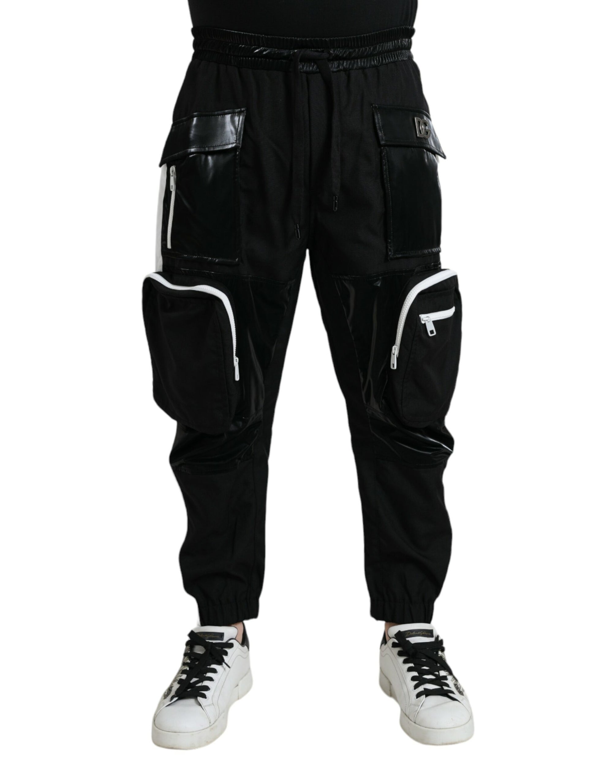 Pantalones deportivos cargo de nailon negro para hombre