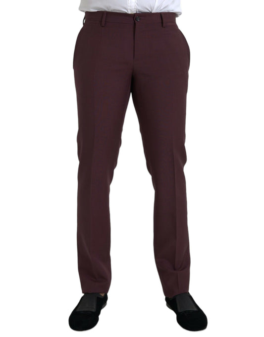 Pantalones de vestir ajustados de lana color granate para hombre