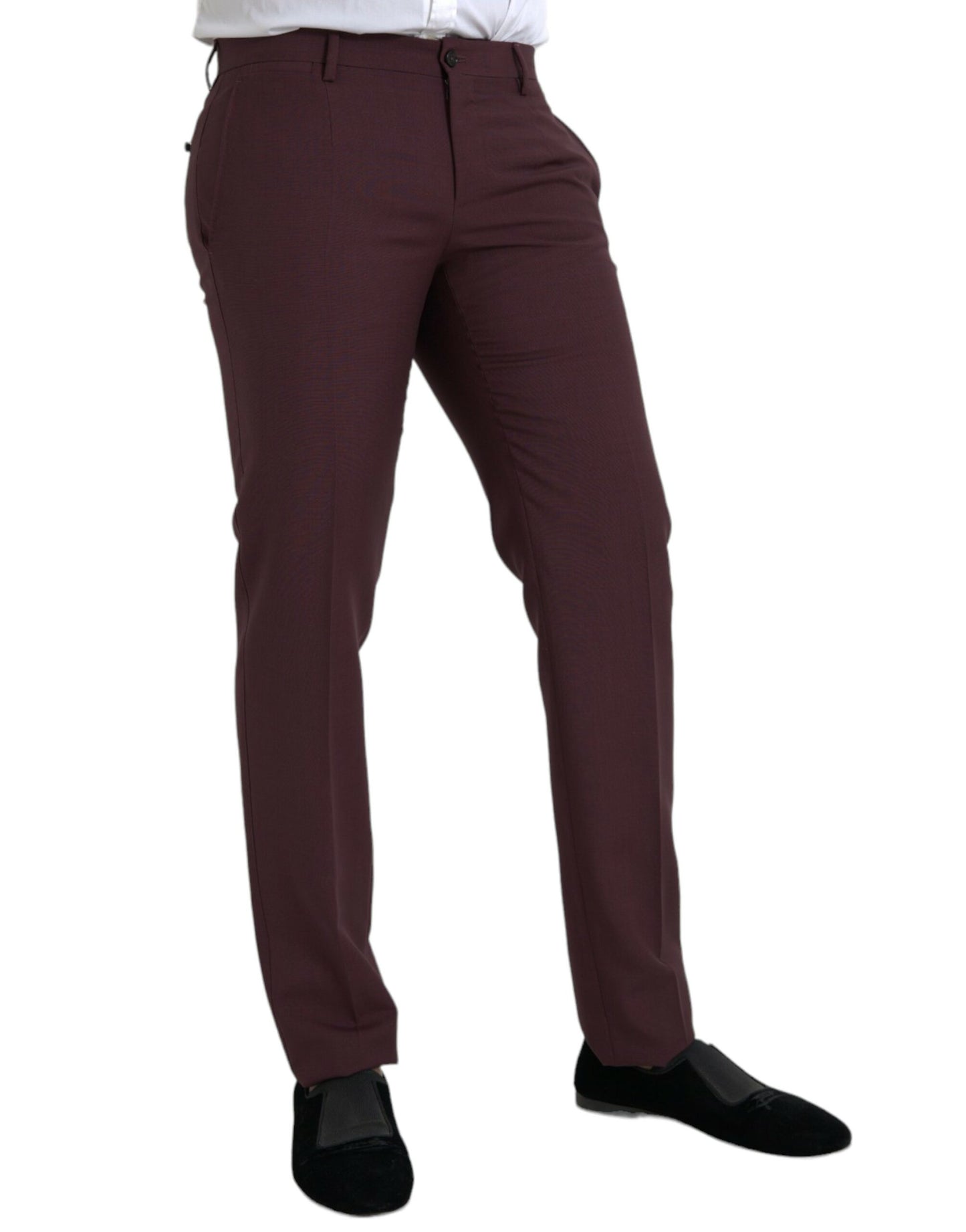 Pantalones de vestir ajustados de lana color granate para hombre