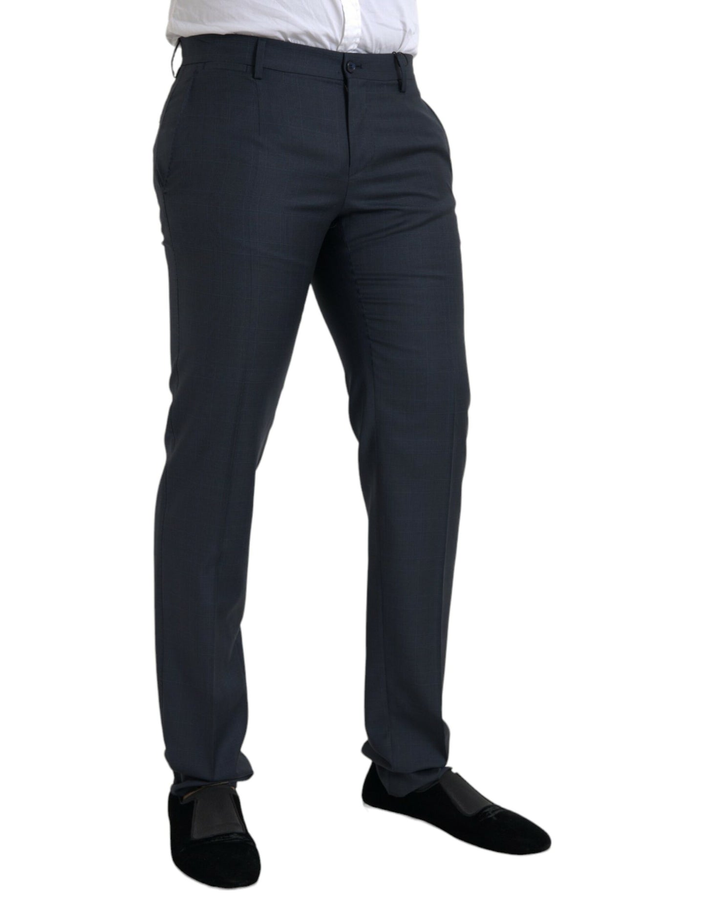 Pantalones de vestir ajustados de lana azul para hombre