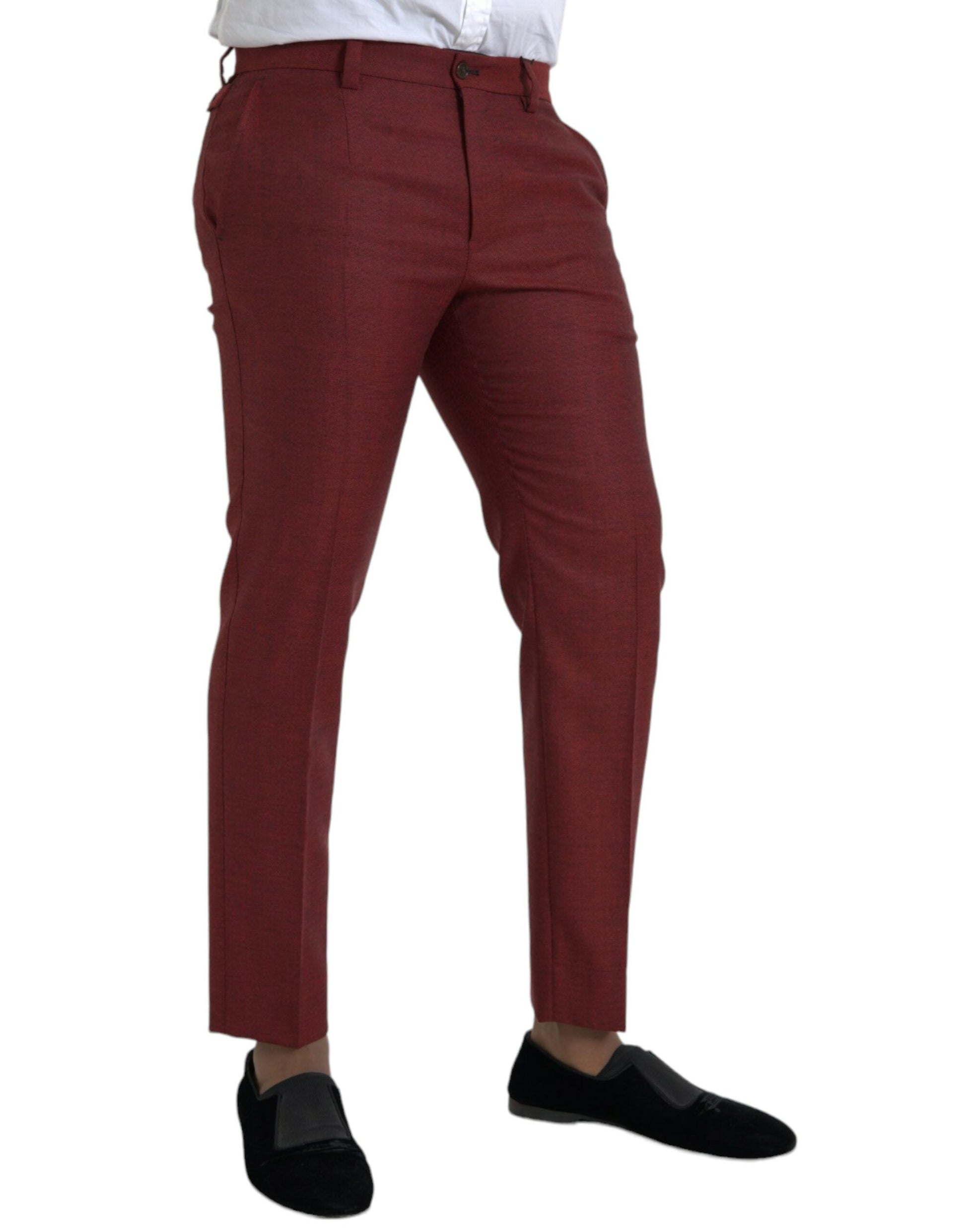 Pantalones de vestir ajustados de lana color granate para hombre