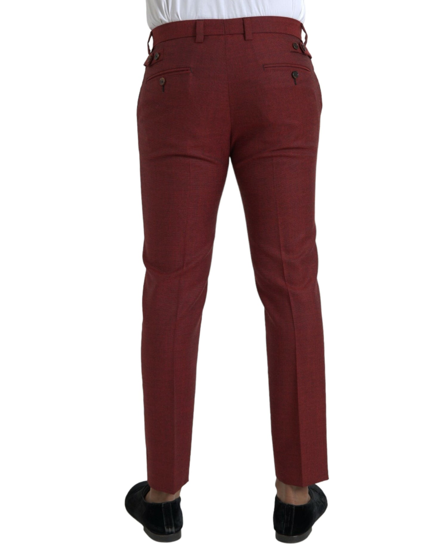 Pantalones de vestir ajustados de lana color granate para hombre