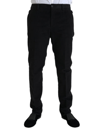 Black Cotton Velvet Skinny Pants