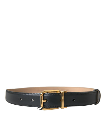 Black Leather Gold Metal Buckle Belt Men