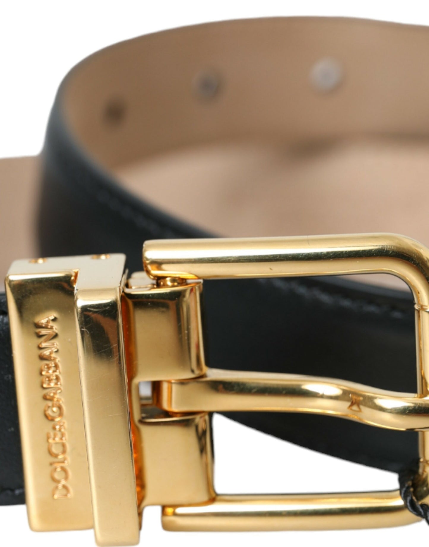 Black Leather Gold Metal Buckle Belt Men