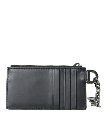 Black Calfskin Leather DG Logo Card Holder Wallet Men