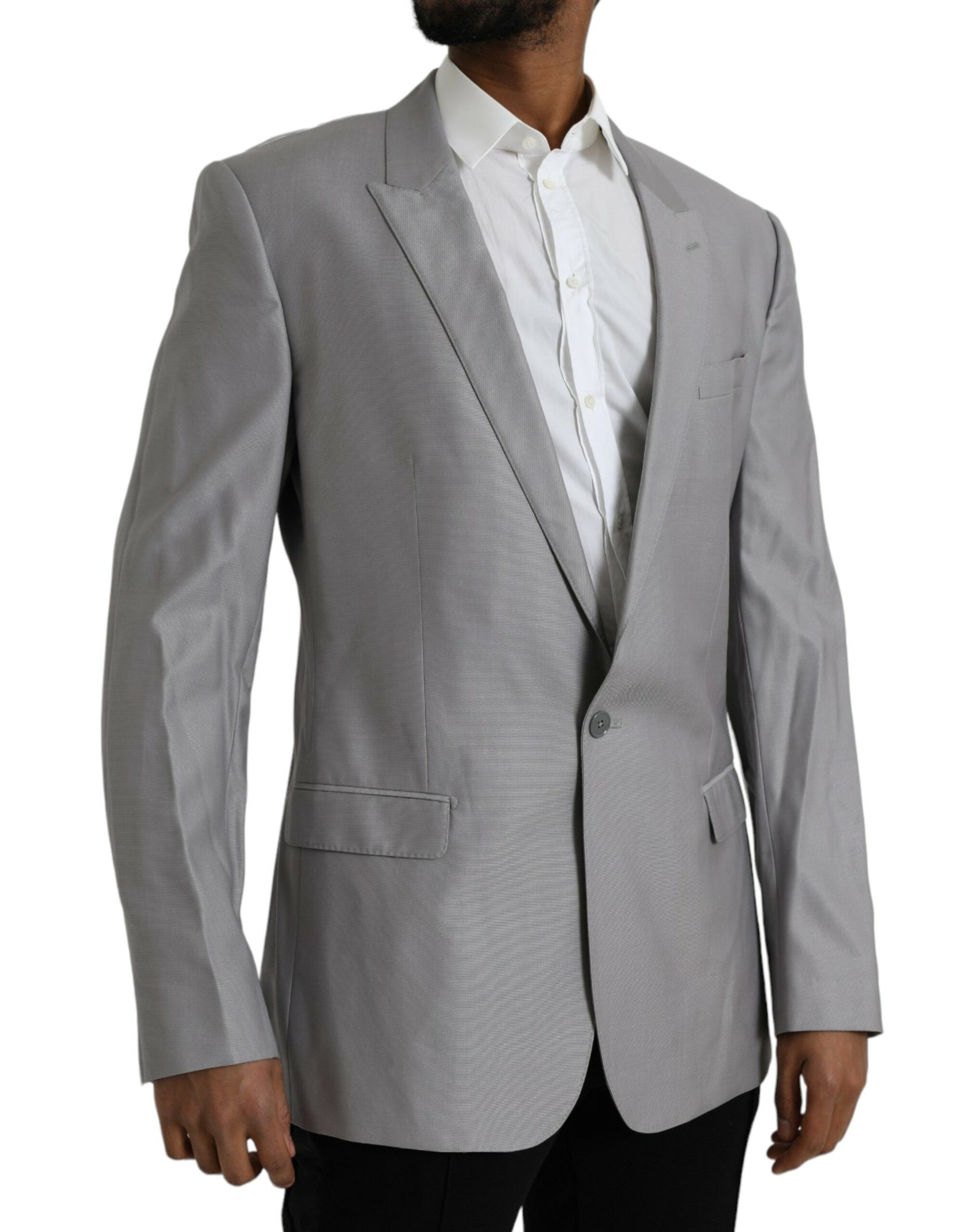 Chaqueta tipo blazer de un solo pecho con cuello de pico de lana gris