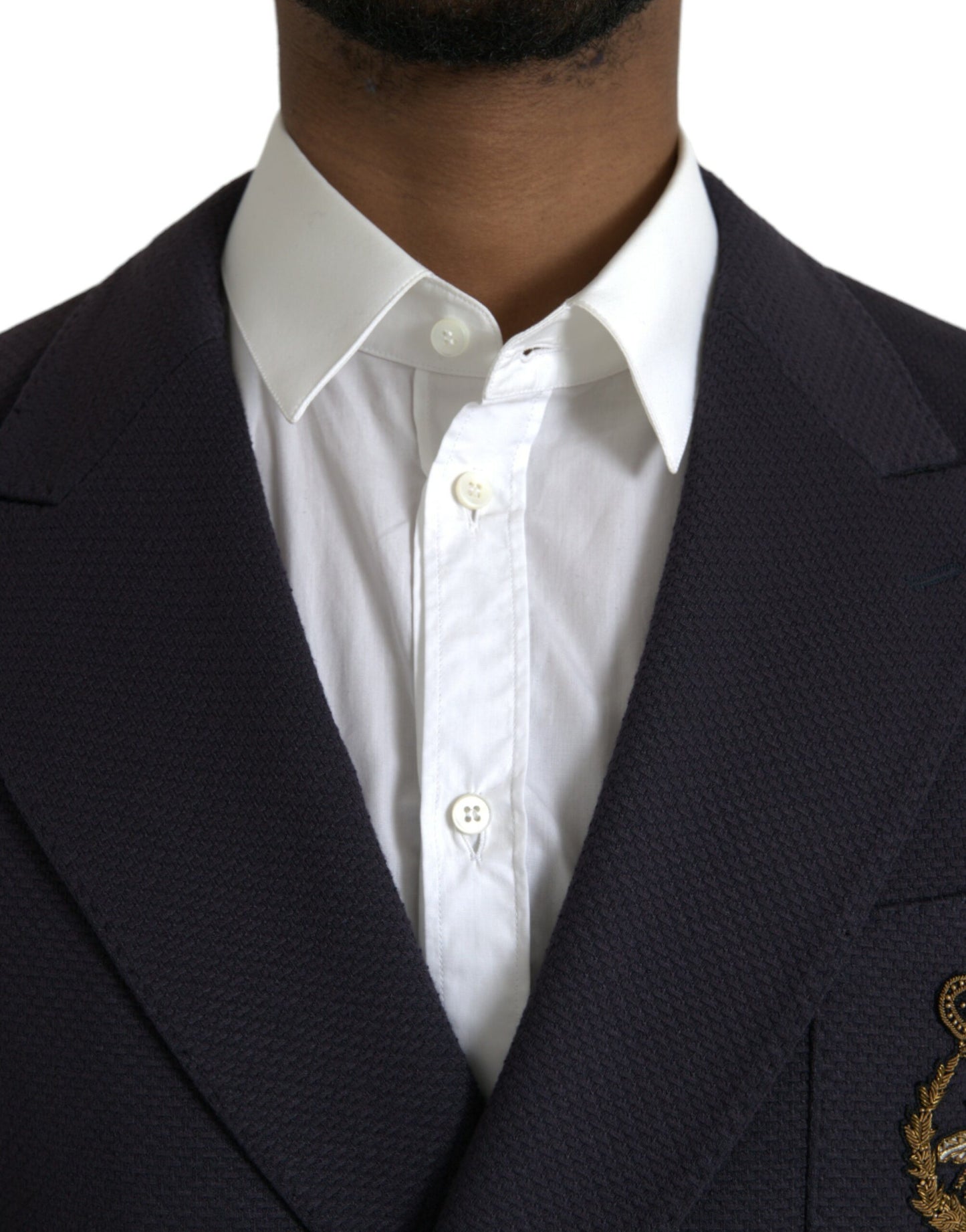 Dark Blue Crown Bee Double Breasted Blazer