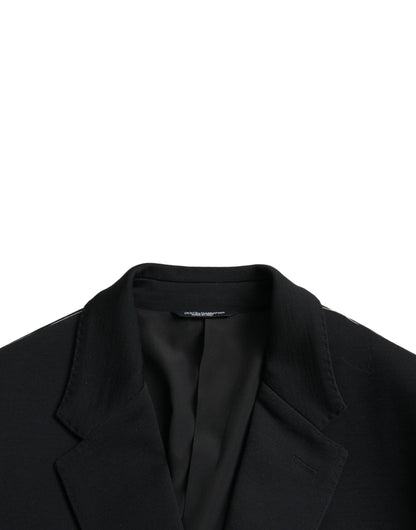 Black Wool Notch Single Breasted Coat Blazer