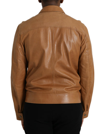 Brown Lamb Leather Full Zip Blouson Jacket