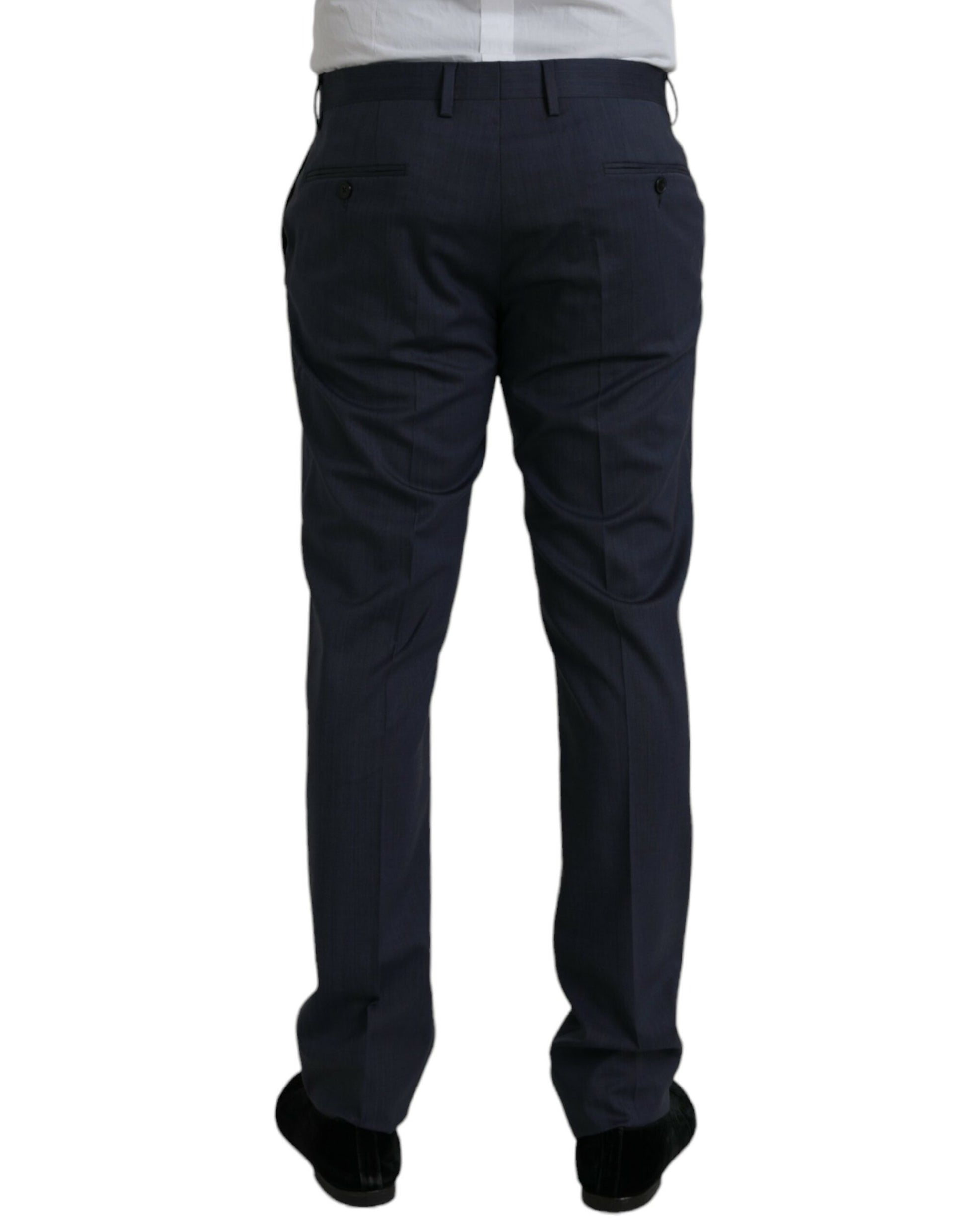 Blue Wool Slim Fit Dress Formal Pants