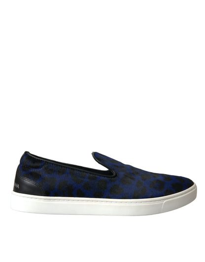 Blue Calfskin Hair Leopard Sneakers Shoes