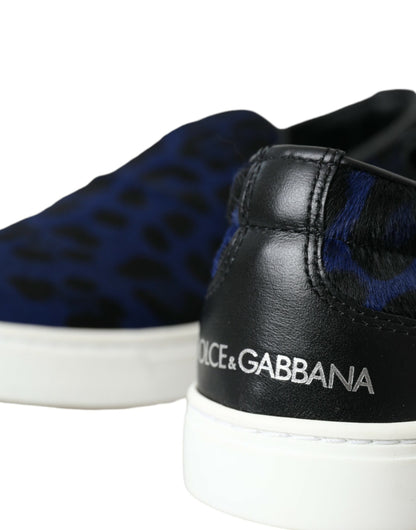 Blue Calfskin Hair Leopard Sneakers Shoes