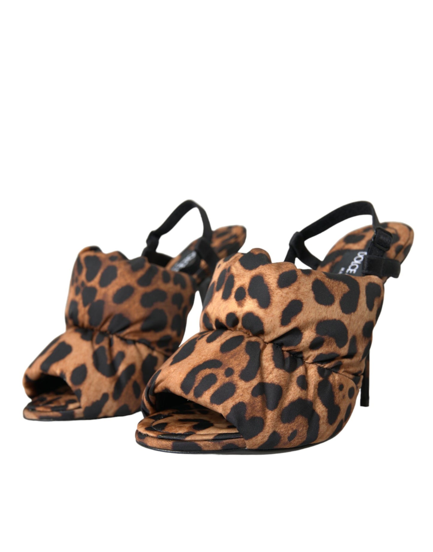 Marrón Leopardo Slingback Tacones Sandalias Zapatos