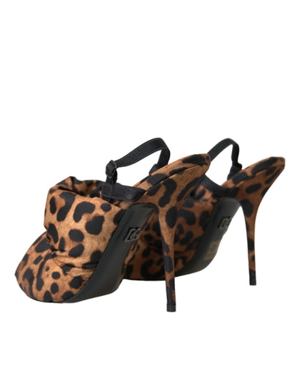 Marrón Leopardo Slingback Tacones Sandalias Zapatos