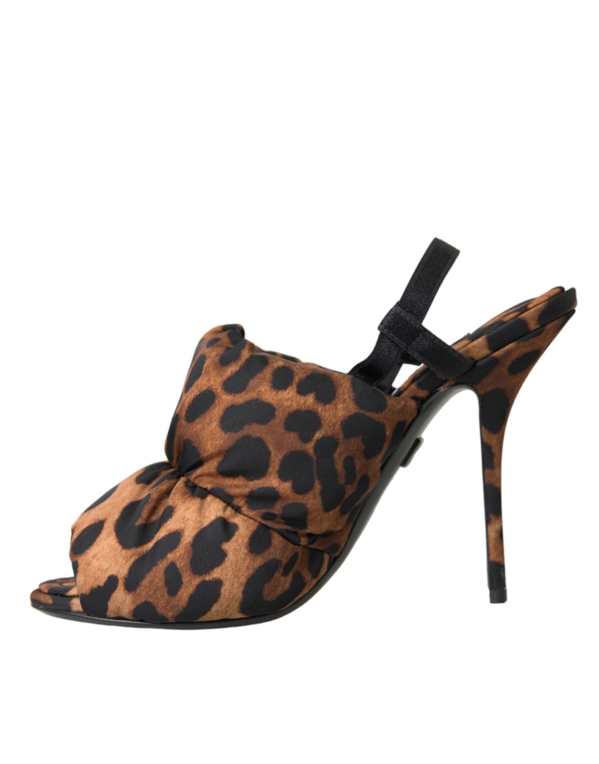 Marrón Leopardo Slingback Tacones Sandalias Zapatos