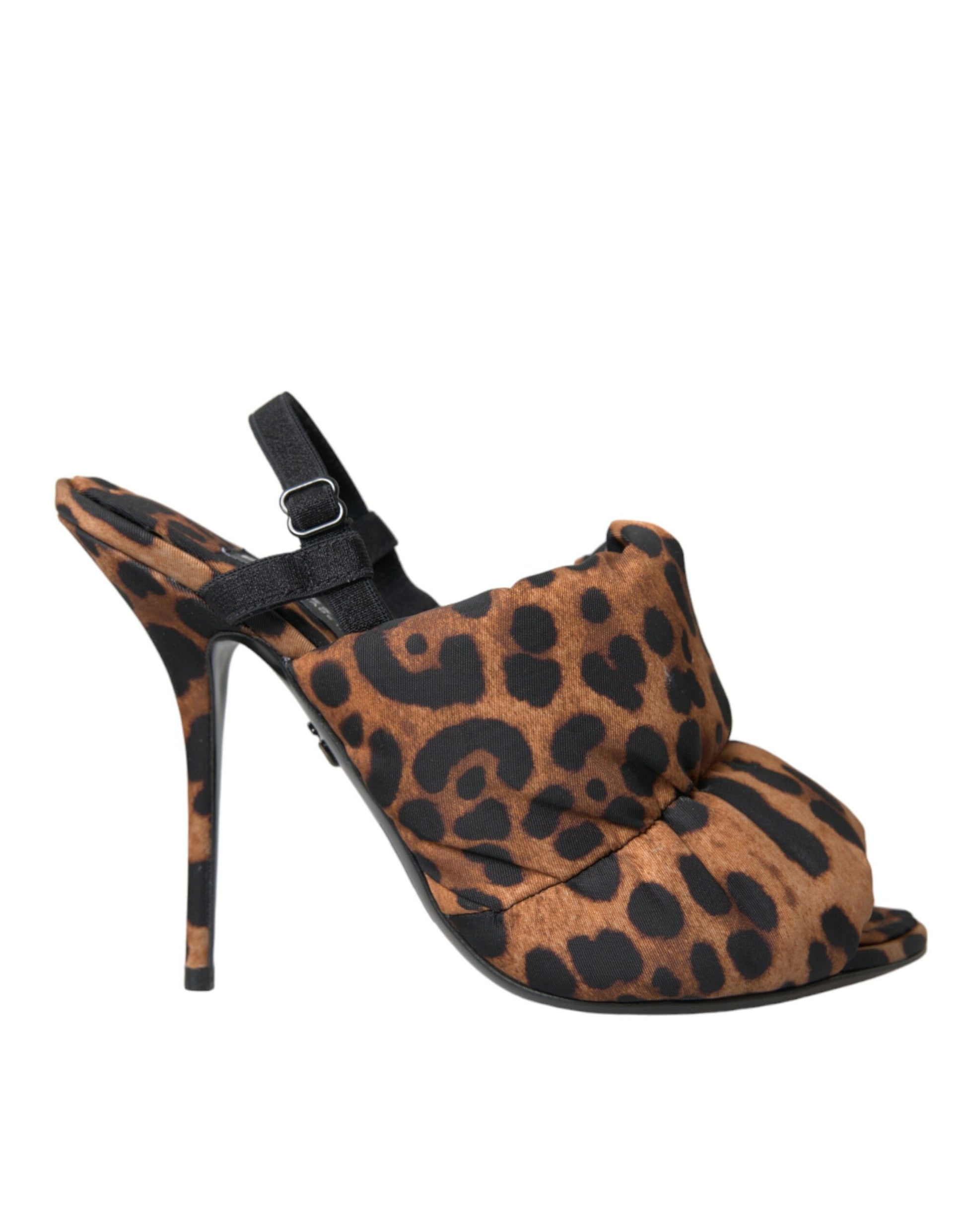 Marrón Leopardo Slingback Tacones Sandalias Zapatos