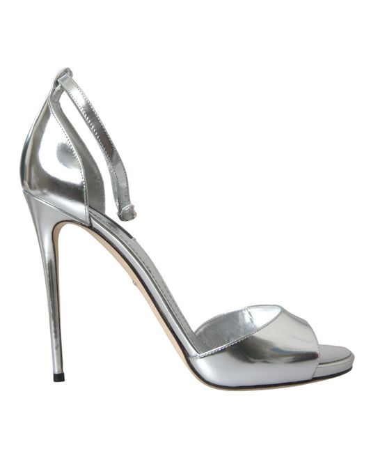 Sandalias de tacón de piel color plata KEIRA