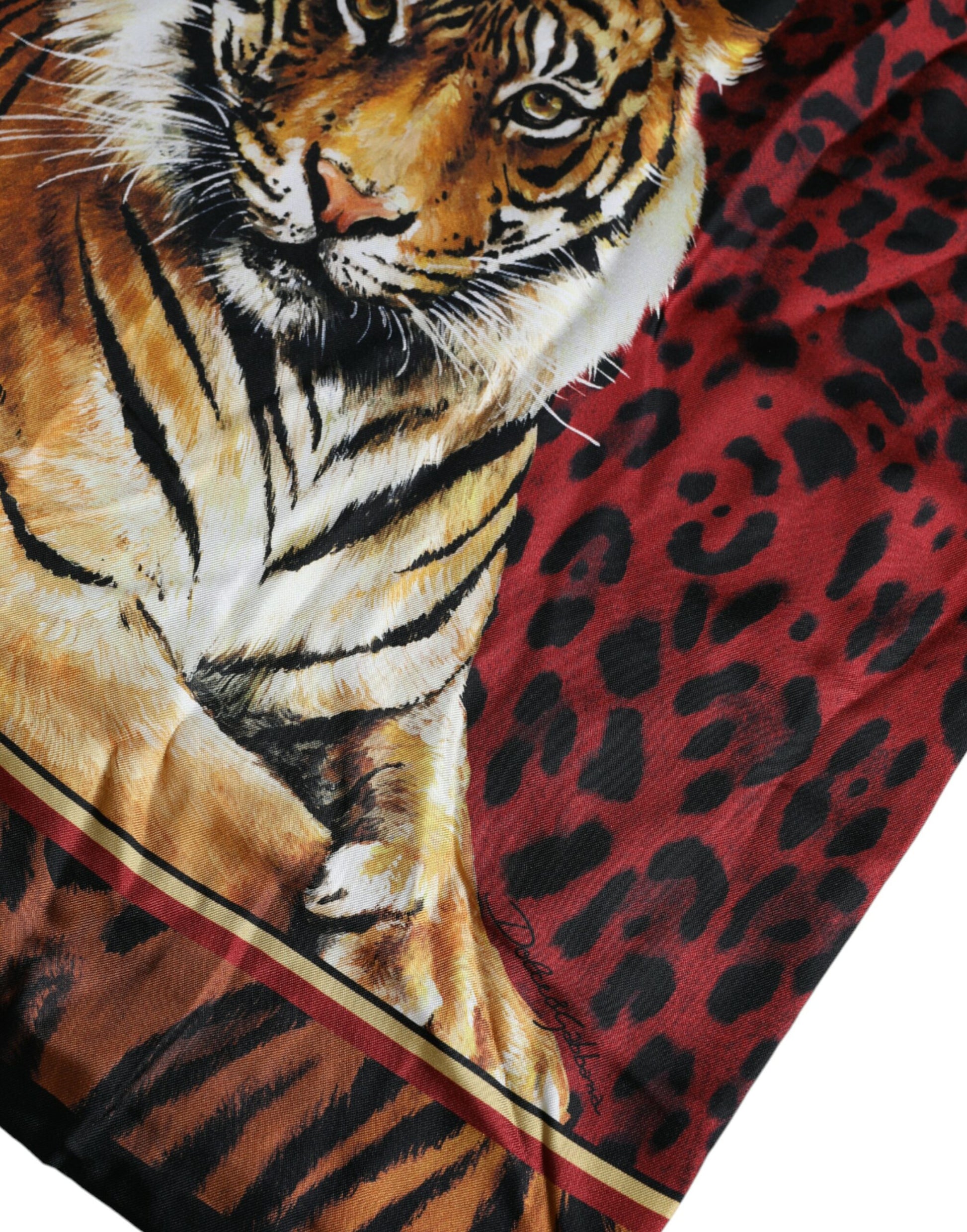 Camiseta de manga corta de algodón con estampado de tigre multicolor