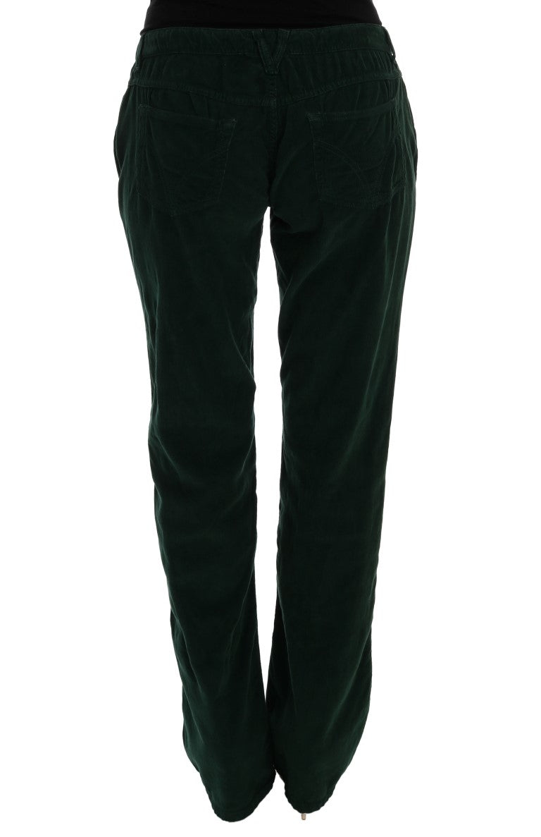 Elegant Green Cotton Blend Trousers