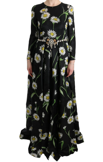 Elegant Sunflower Maxi Gown with Crystals