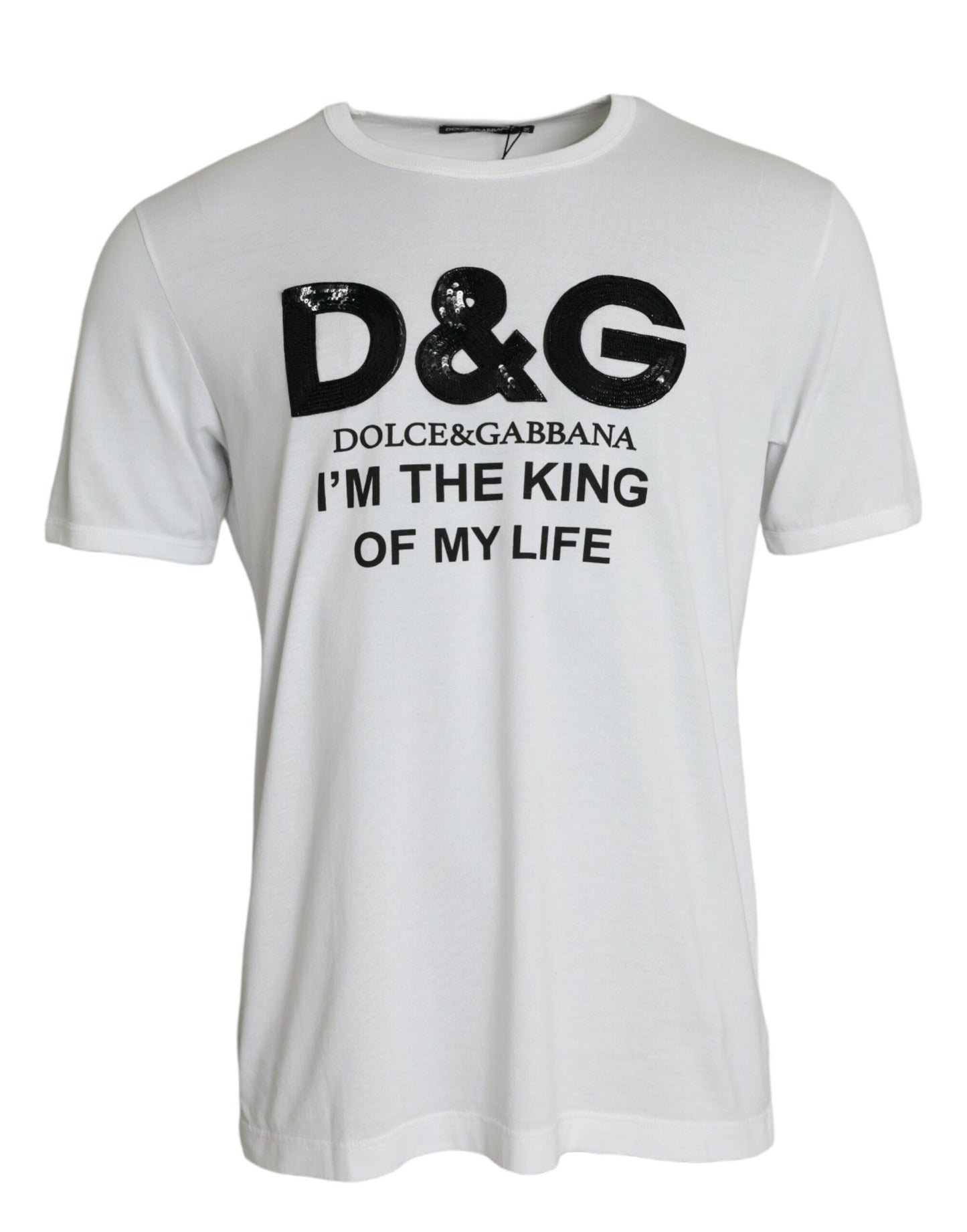 Camiseta de cuello redondo de algodón con estampado King de D&amp;G en color blanco