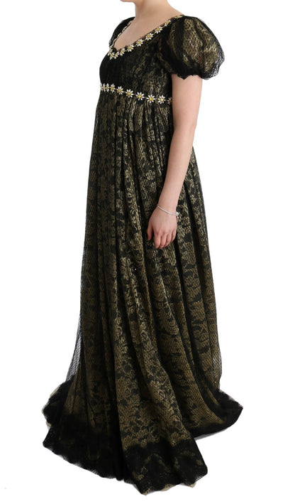 Sunflower Lace Crystal Maxi Shift Dress