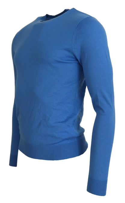 Blue Wool Long Sleeves Crewneck Pullover Sweater