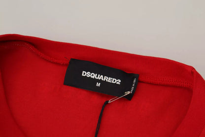 Camiseta de algodón con cuello redondo y mangas cortas estampada en rojo