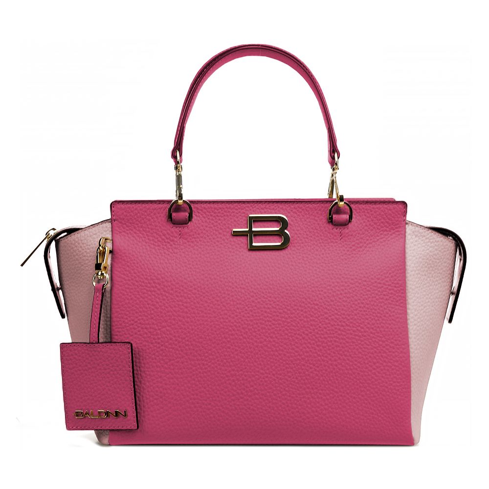 Elegante bolso de mano de piel de becerro texturizada en color fucsia