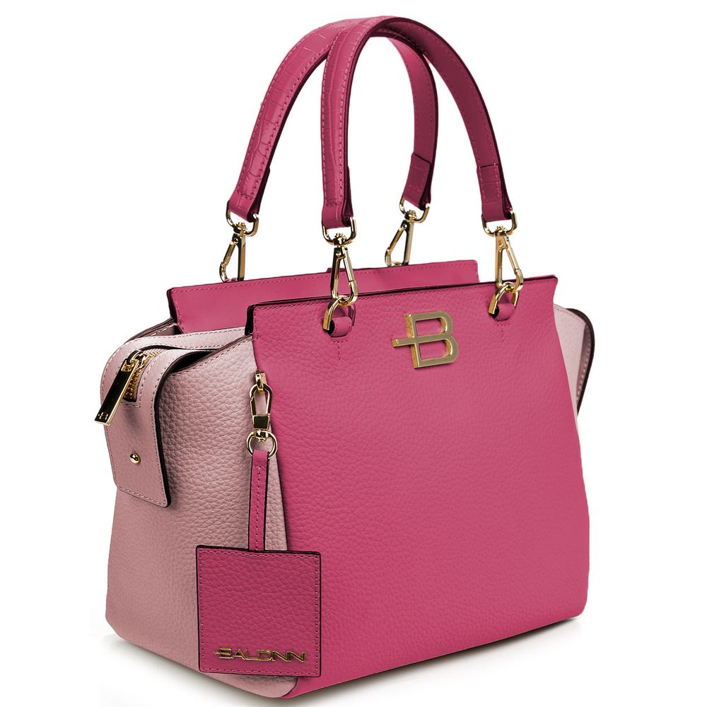 Elegante bolso de mano de piel de becerro texturizada en color fucsia