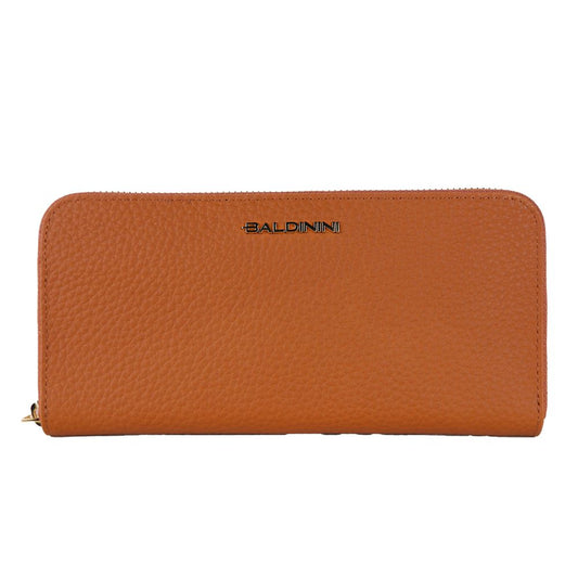 Elegante cartera de piel naranja con cremallera