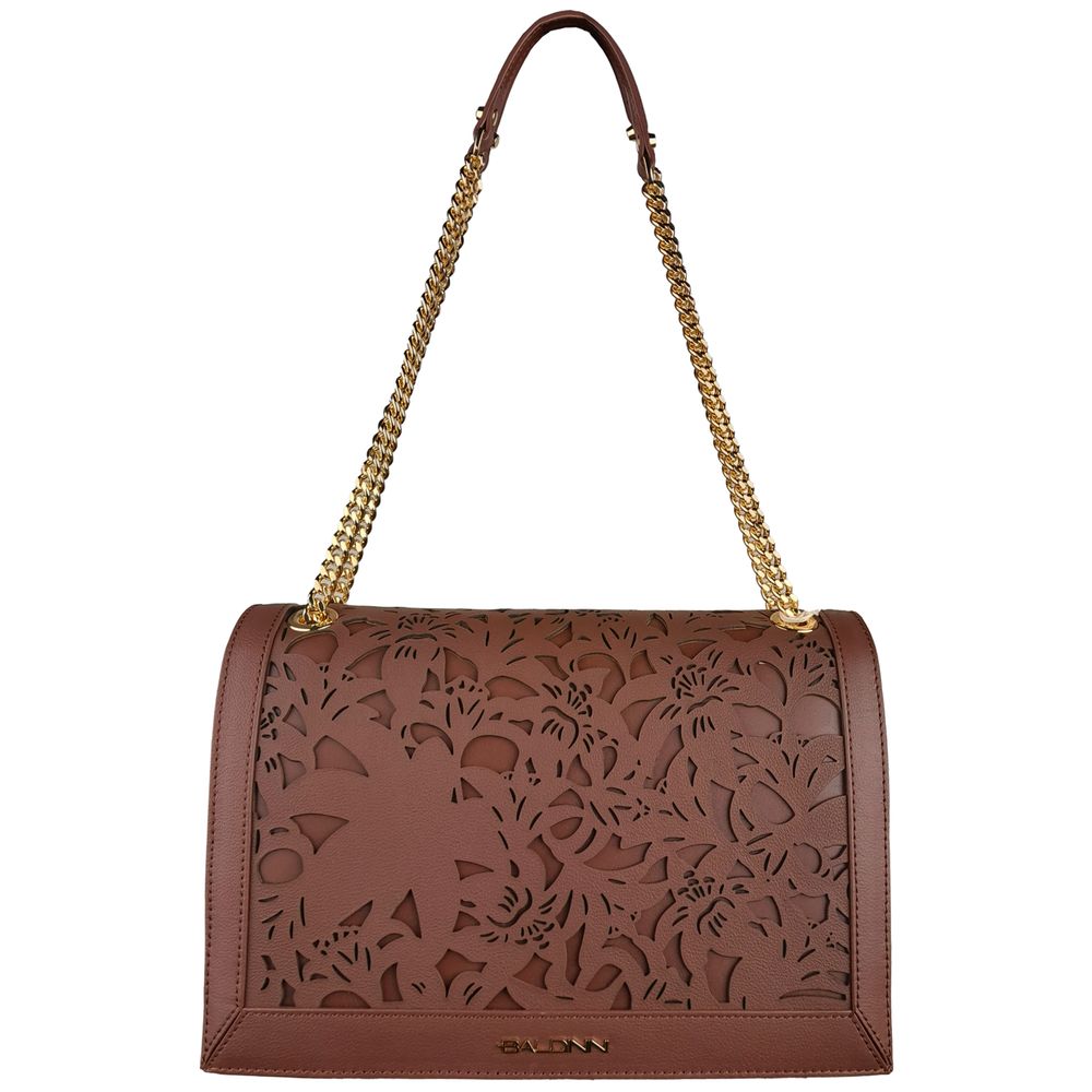 Elegante bolso de hombro de piel con diseño floral