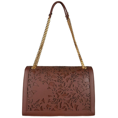 Elegante bolso de hombro de piel con diseño floral