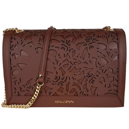 Elegante bolso de hombro de piel con diseño floral