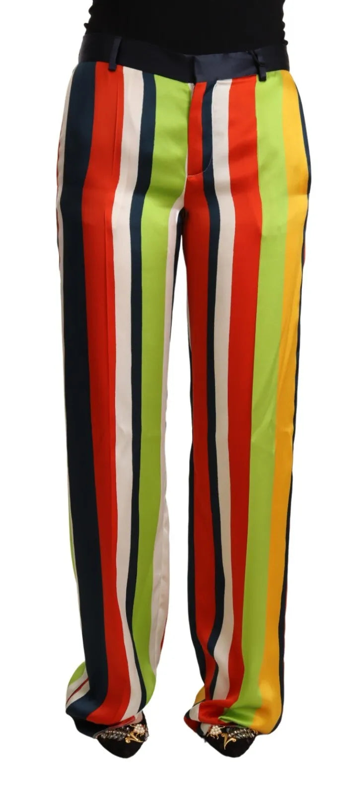 Pantalones rectos de cintura media con rayas multicolores