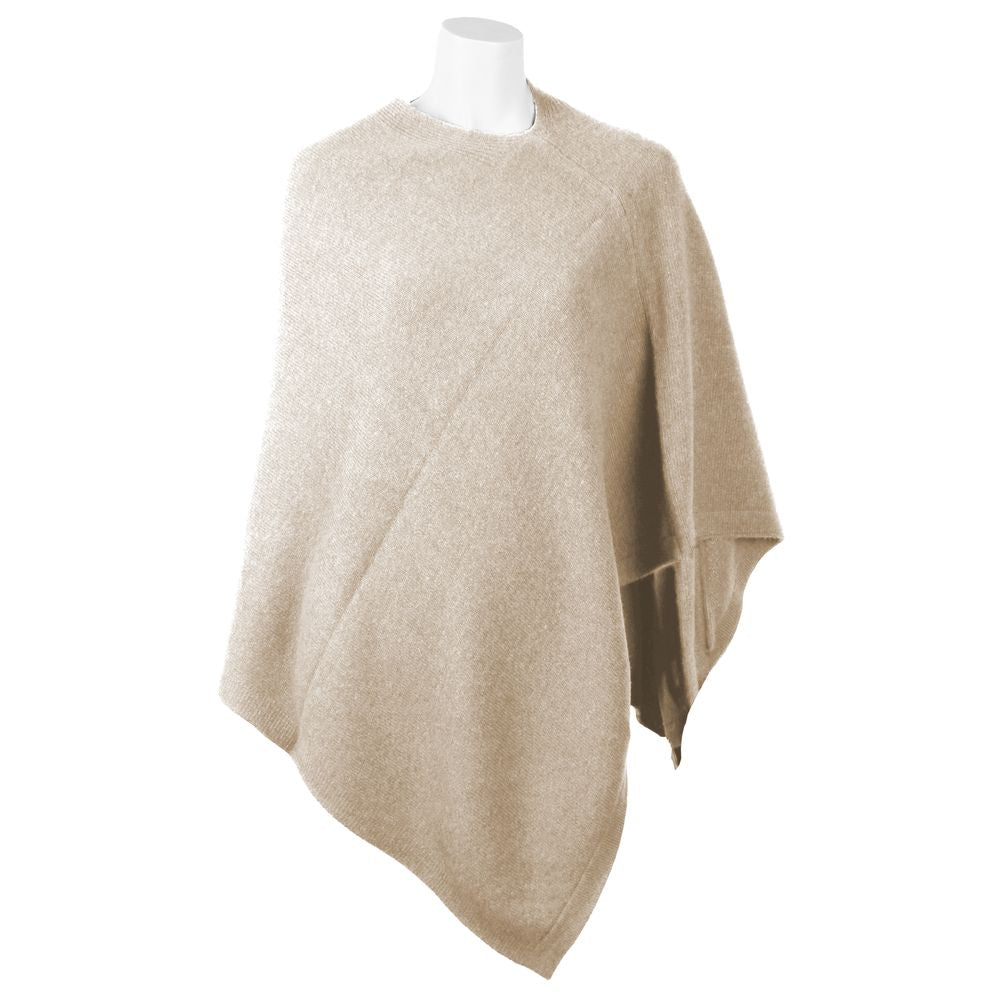 Poncho elegante de cachemira con escote en V en color beige