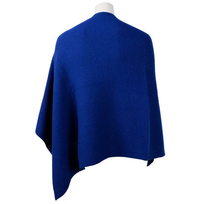 Poncho elegante de cachemira con escote en V en color azul