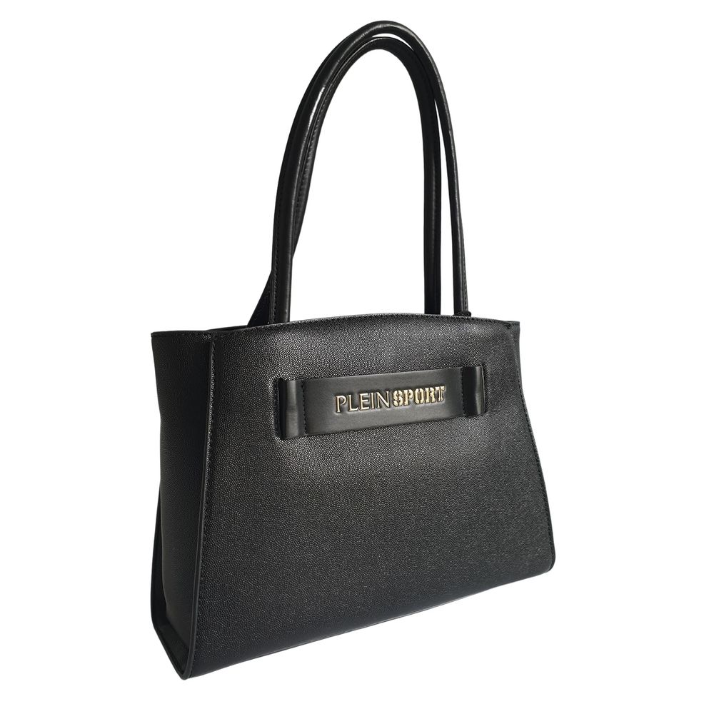 Sleek Black Three-Compartment Tote Bag