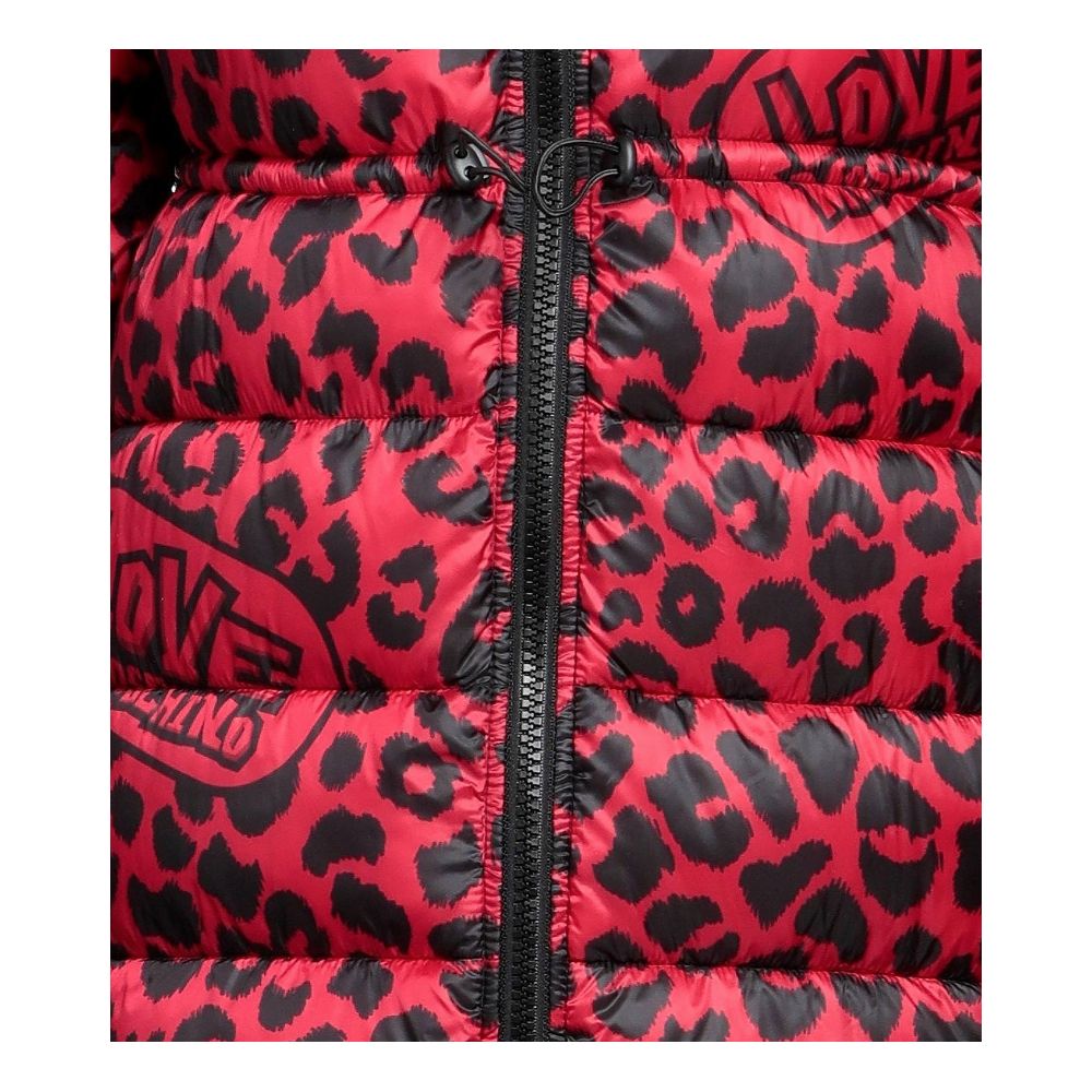 Chaqueta larga de plumas con estampado de leopardo elegante