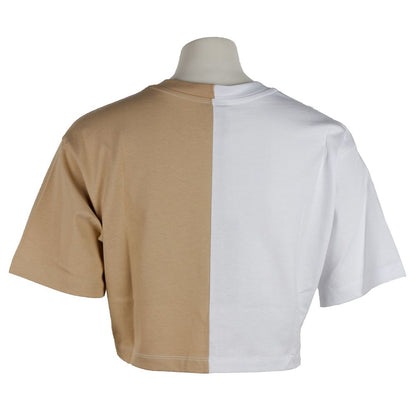 Camiseta beige con logotipo de alta costura y estampado bicolor