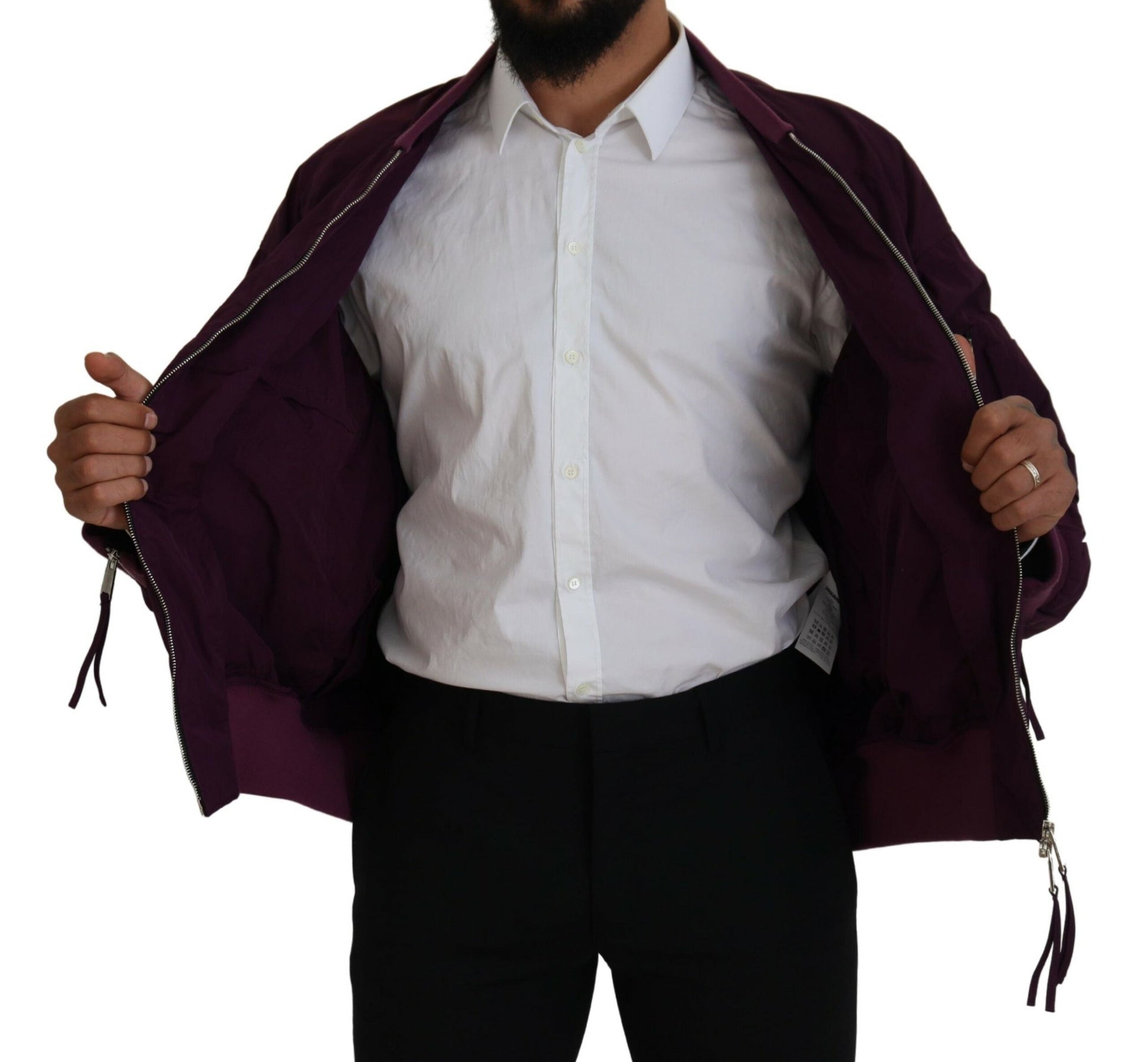 Purple Polyester Full Zipper Bomber Jacket