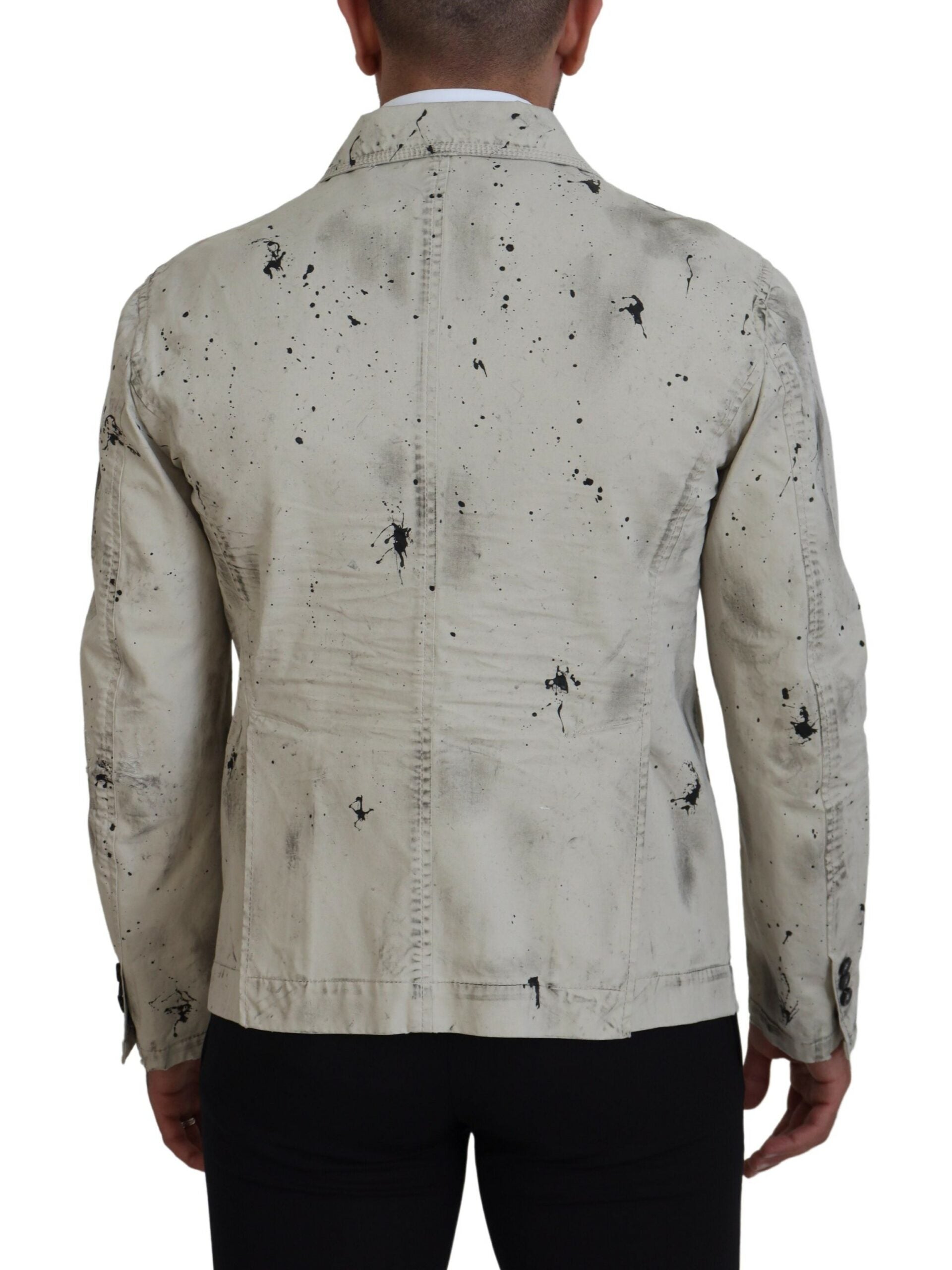 Chaqueta vaquera informal con estampado de salpicaduras negras y blanco roto