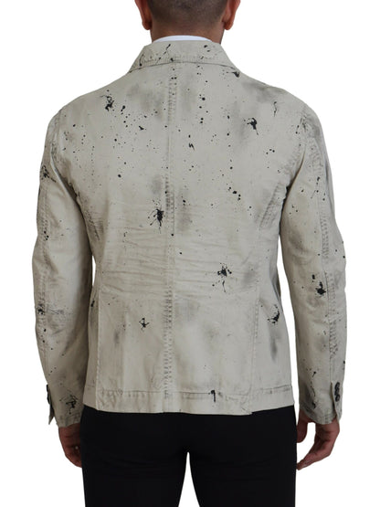 Chaqueta vaquera informal con estampado de salpicaduras negras y blanco roto