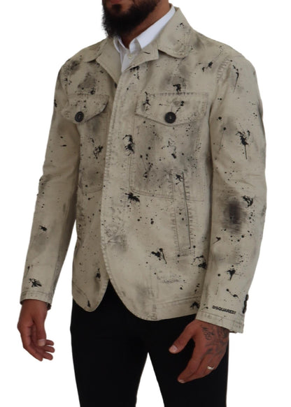 Chaqueta vaquera informal con estampado de salpicaduras negras y blanco roto